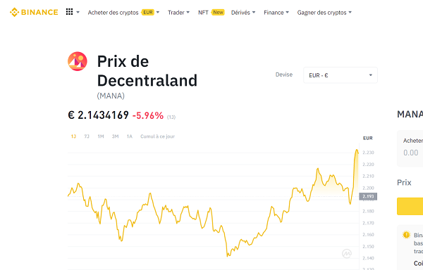 acheter mana binance