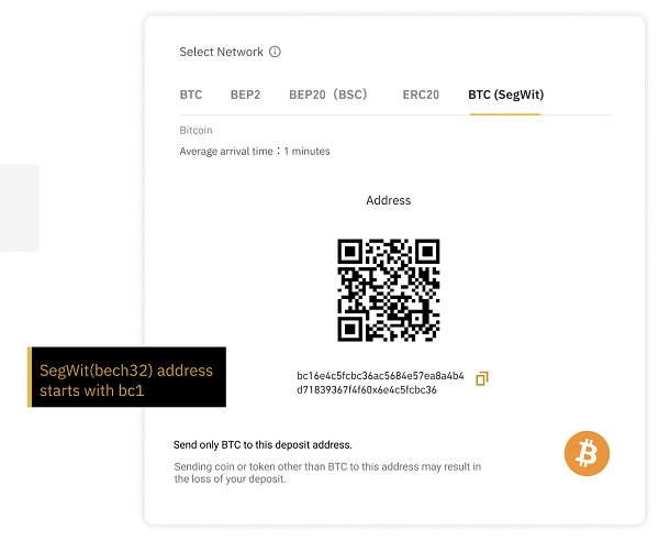 adresse BTC binance
